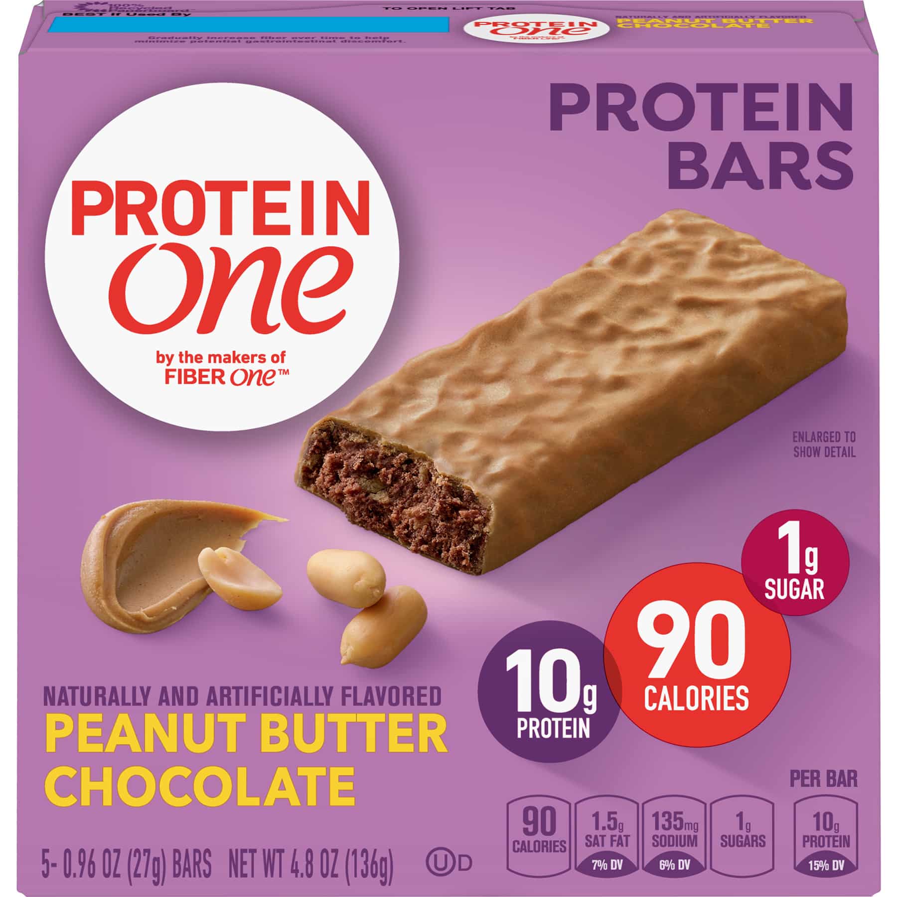 (2 Pack) Protein One 90 Calorie Peanut Butter Chocolate Bars 5 ct, 4.8 ...