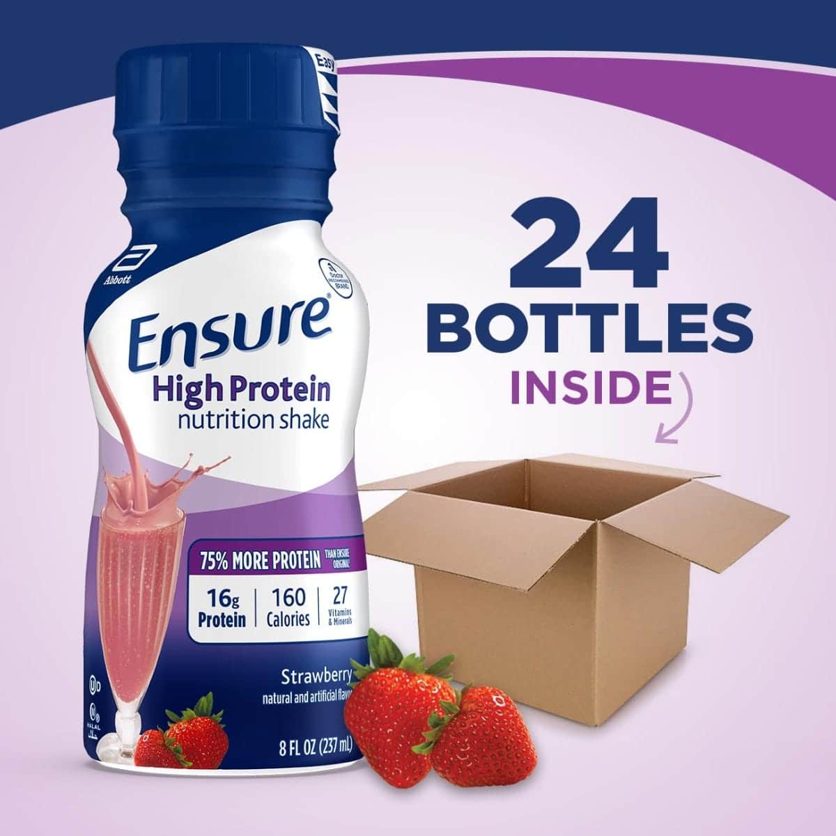 Ensure High Protein Strawberry Nutrition Shake / 8 fl oz bottle / Case ...