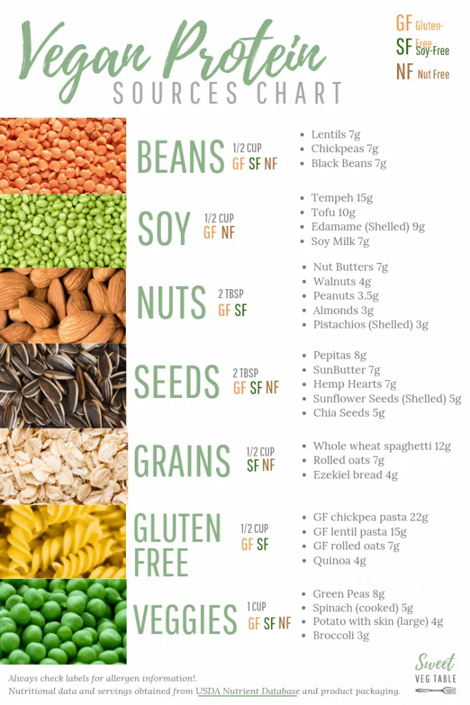 Free Printable: 7 Types of Vegan Protein Sources Chart