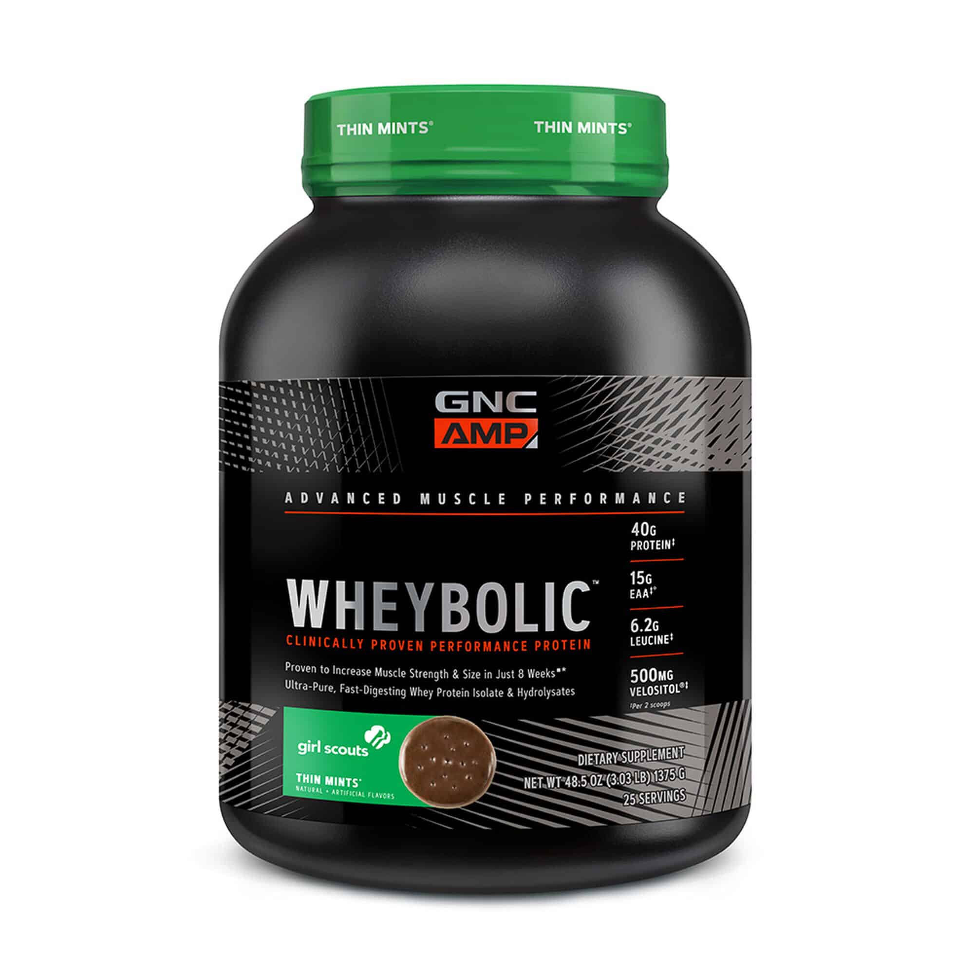 GNC AMP Wheybolic Whey Protein Flavored with Girl Scout Thin Mints!