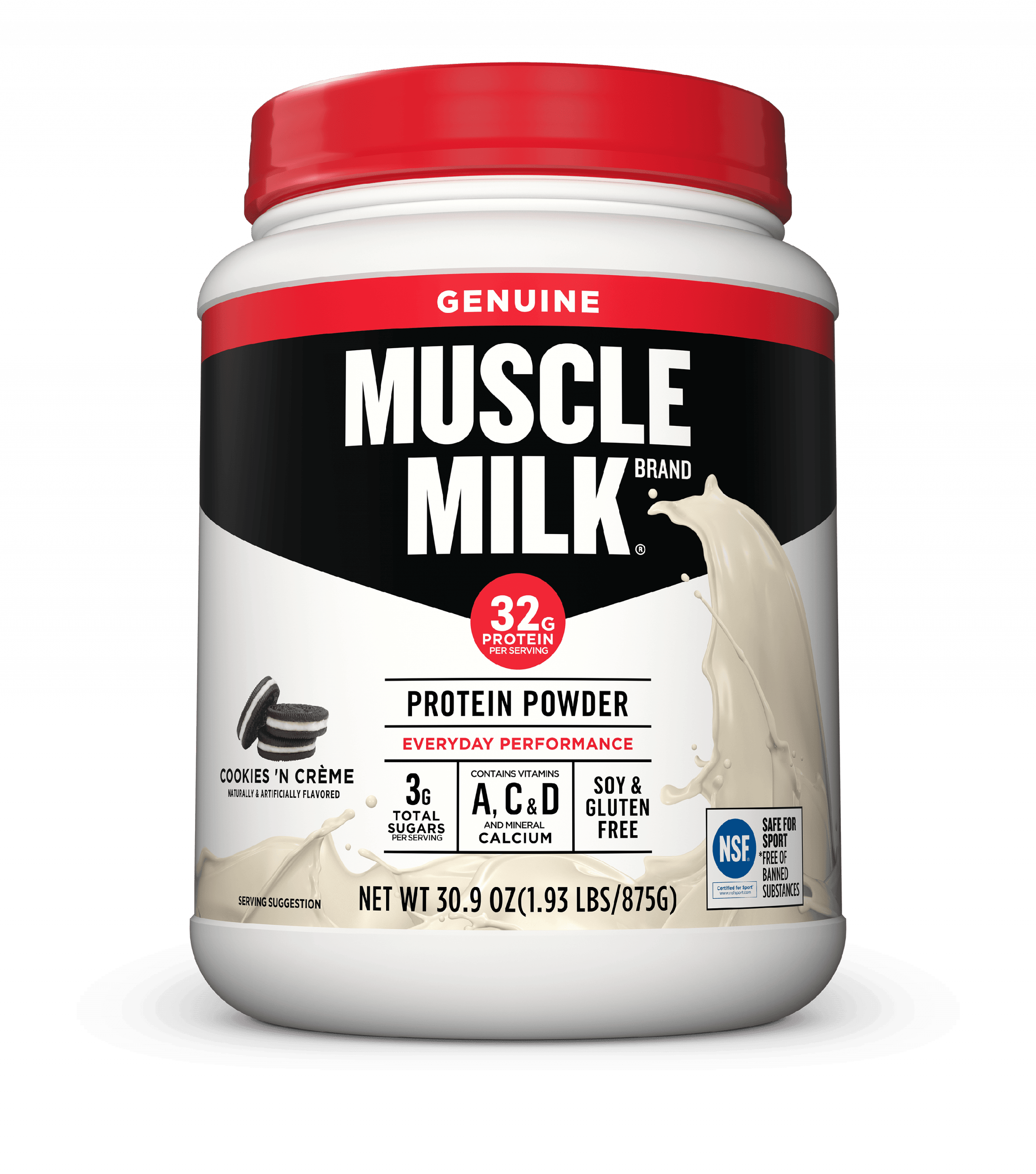 Muscle Milk Genuine Protein Powder, Cookies &  Cream, 32g Protein, 1.9 ...