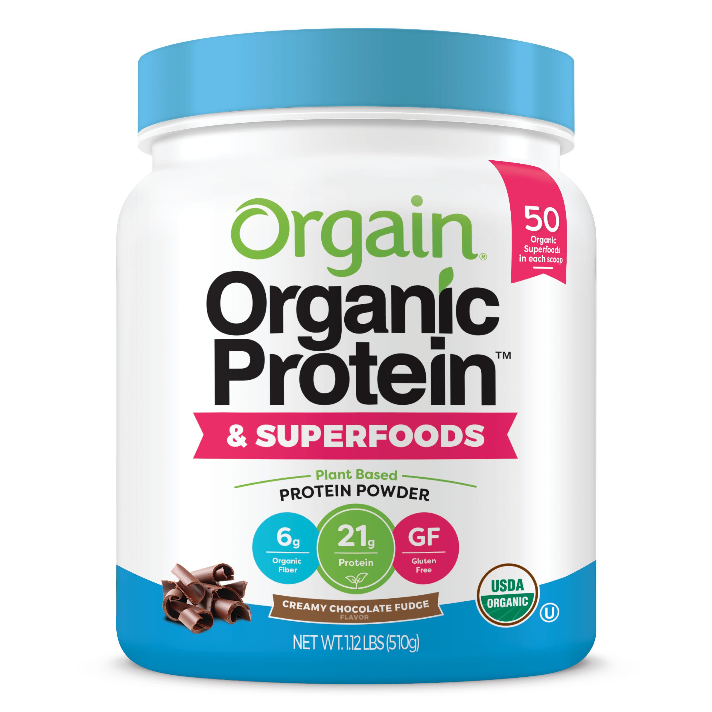 Orgain Organic Protein + Superfoods Powder, Creamy Chocolate Fudge, 21g ...