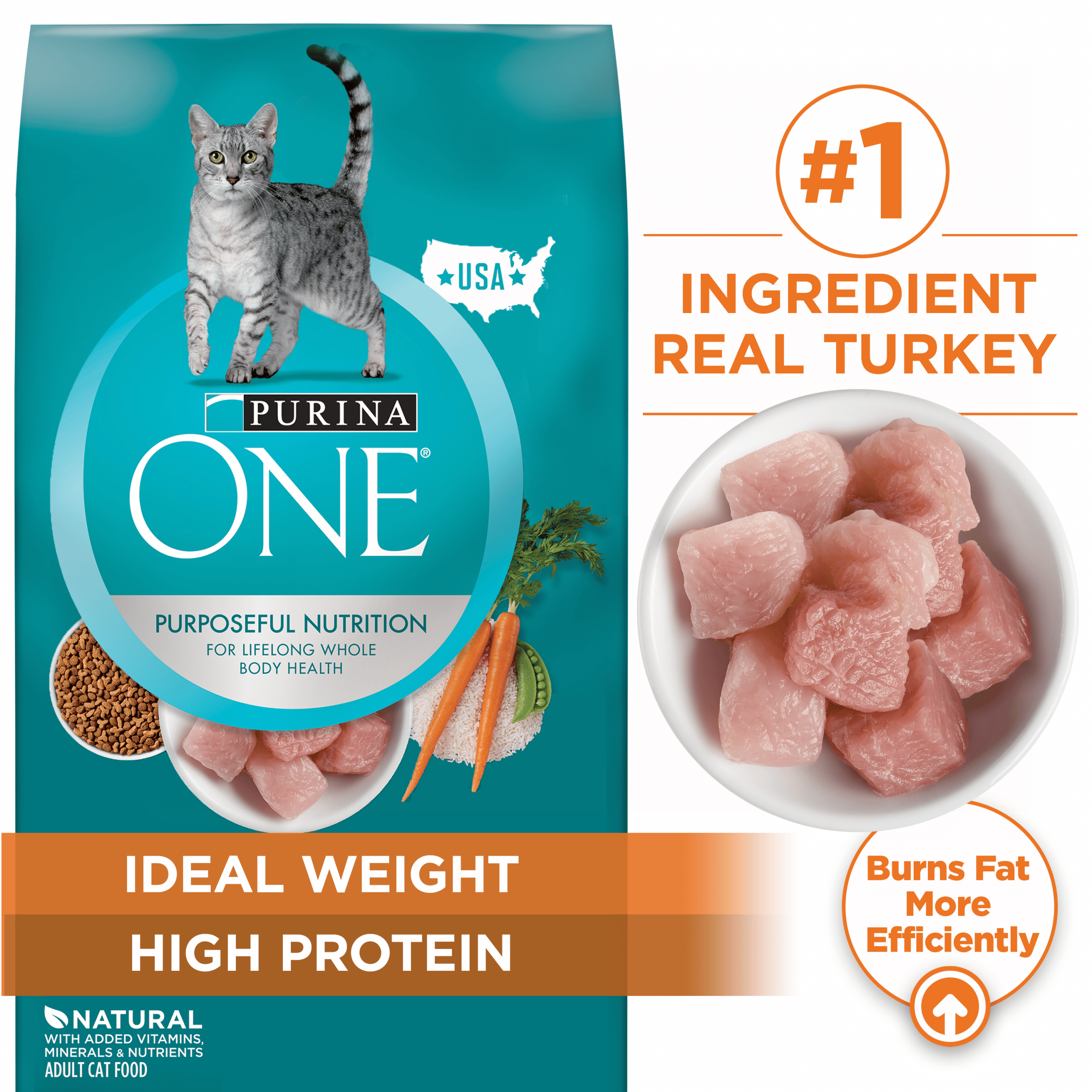 Purina ONE High Protein, Natural Dry Cat Food, Ideal Weight With Turkey ...