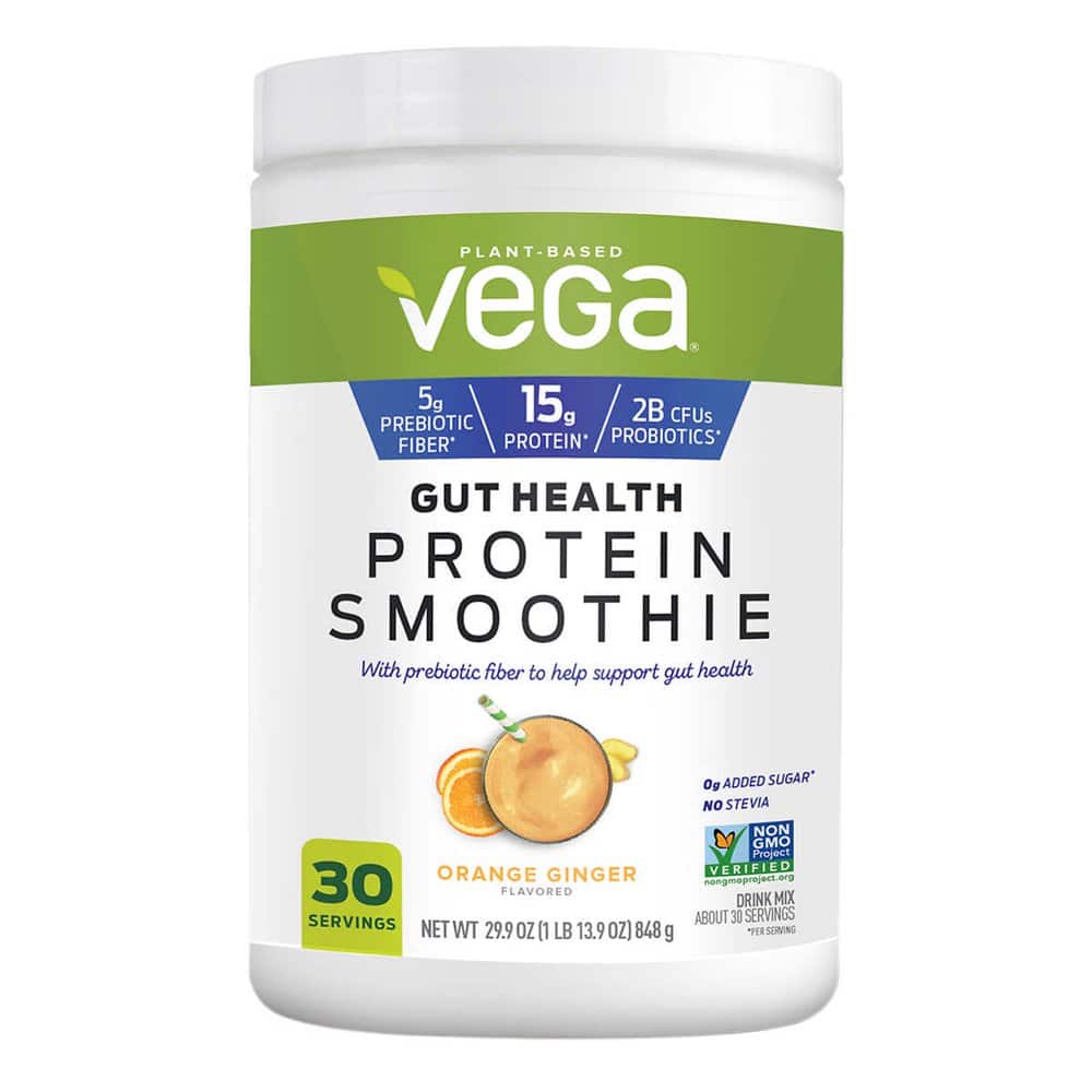 Vega Gut Health Protein Smoothie Powder, Orange Ginger, 29.9 oz ...
