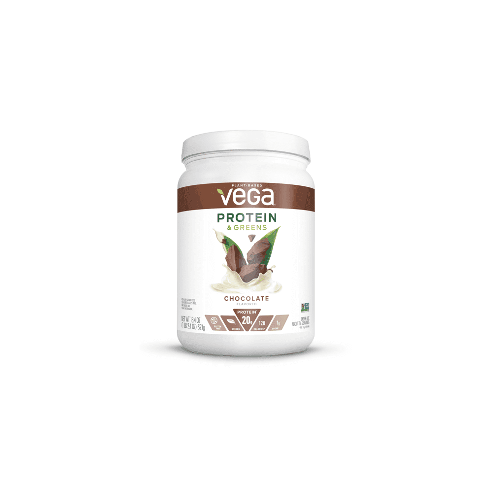 Vega Plant Protein &  Greens Powder, Chocolate, 20g Protein, 1.2lb, 18 ...